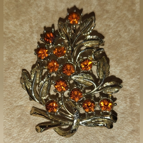 RARE VINTAGE CORO LEAF, STONE BROOCH! ☆3FOR$25☆ - Picture 2 of 5